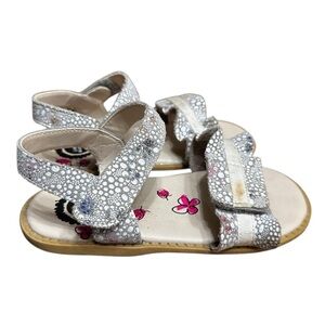 Livie & Luca Posey Sandal Size 11 Toddler Ruffle Trim Leather Gray White Ribbon